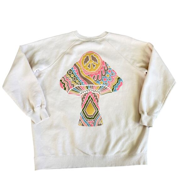 Volcom Mushroom Graphic Sweatshirt Cream Crewneck Psychedelic Skate Surf Small - Picture 1 of 7